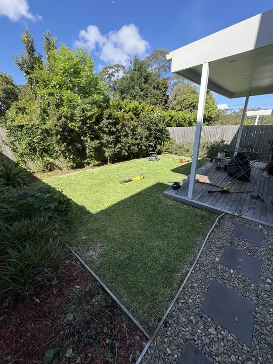 Backyard lawn and garden beds